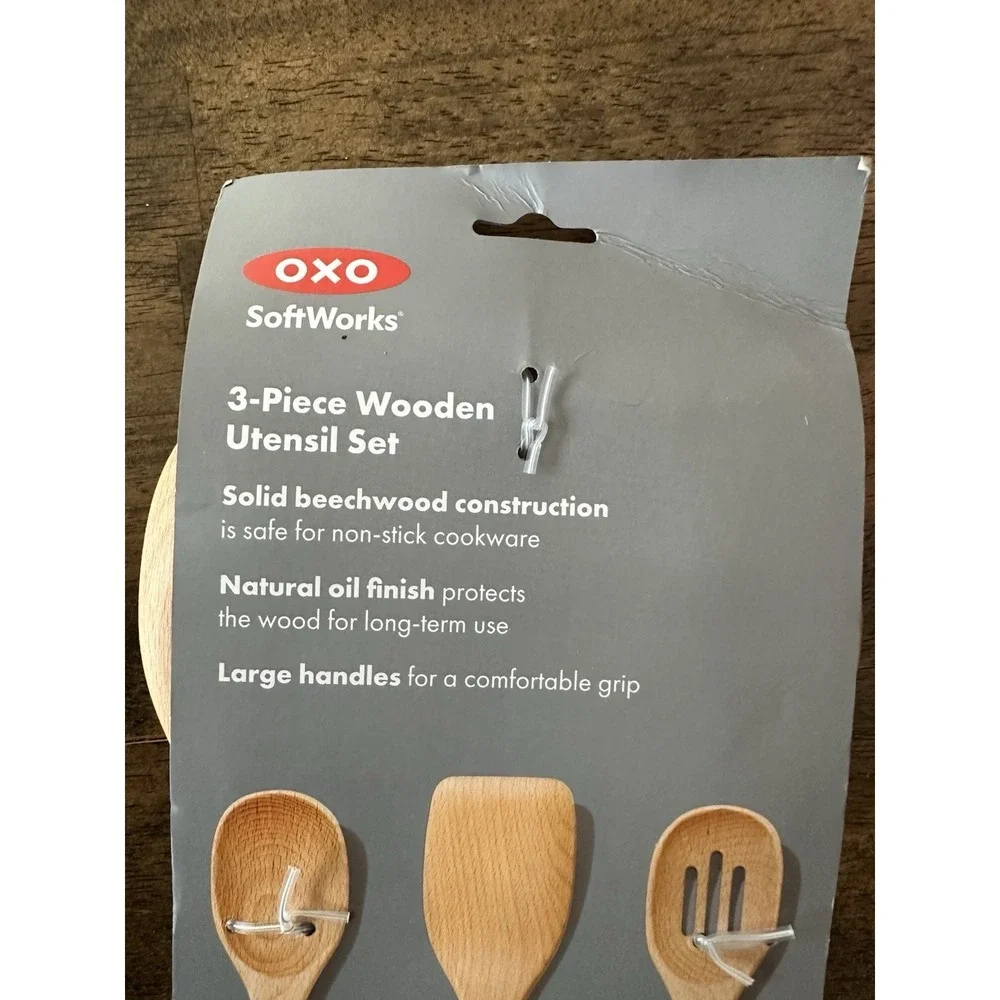 OXO 3 Piece Kitchen Wooden Spoon Set - Large Comfortable Handle